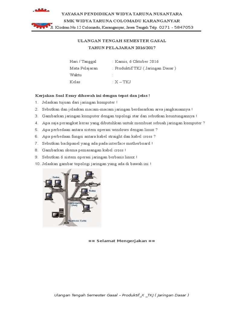 soal essay tkj kelas x semester 2 soal essay tkj kelas x semester 2
